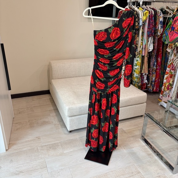 Farm Rio: Black Latin Roses 3d Flower One-Shoulder Draped Maxi Dress - Picture 8 of 10